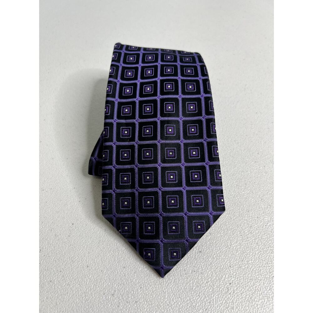 Sean Jean Purple, Black Geometric Pattern 100% Silk Tie NWOT